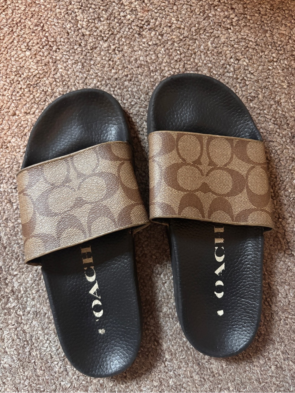 Coach Brown Signature Monogram Slide Sandals